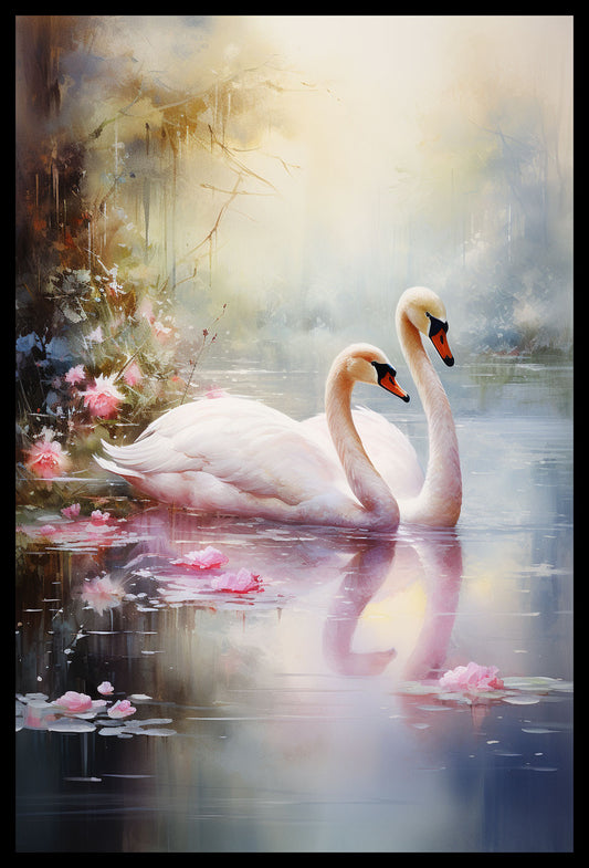 Elegant Swans on Serene Lake